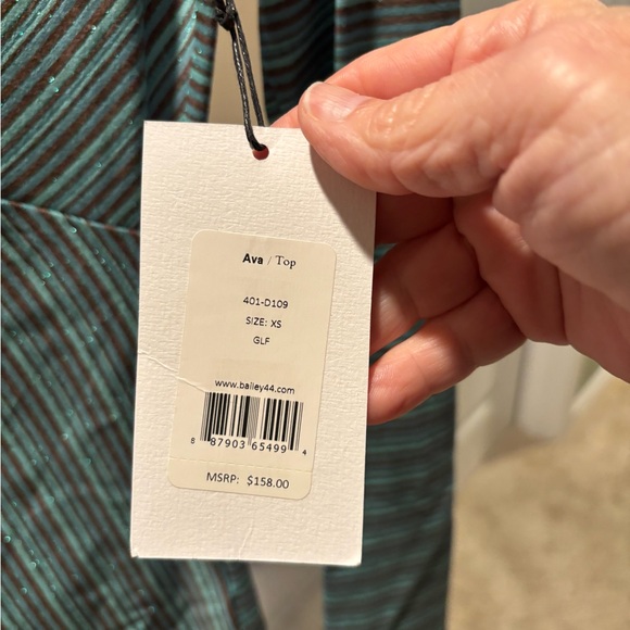 Bailey 44 Turquoise Striped Blouse - Picture 3 of 4